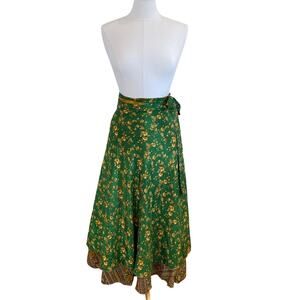 New Darn Good Yarn Silk Sari Wrap Maxi Skirt, Floral, Sustainable, Boho, Sz 4-12